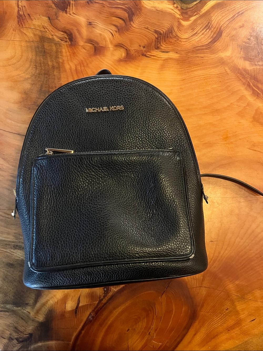 Michael Kors Black Pebbled Leather Mini Backpack with Gold Logo